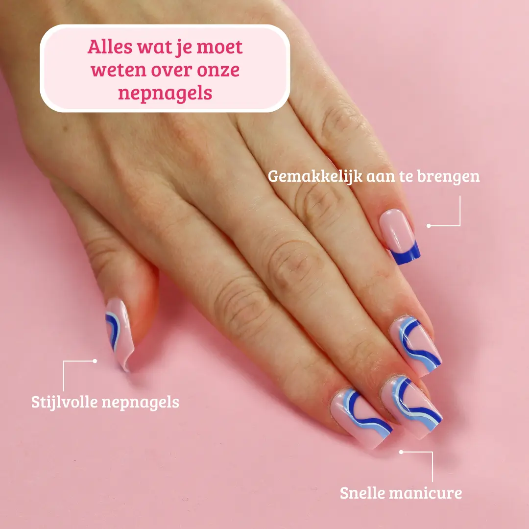 Press On French Nails Blue Waves