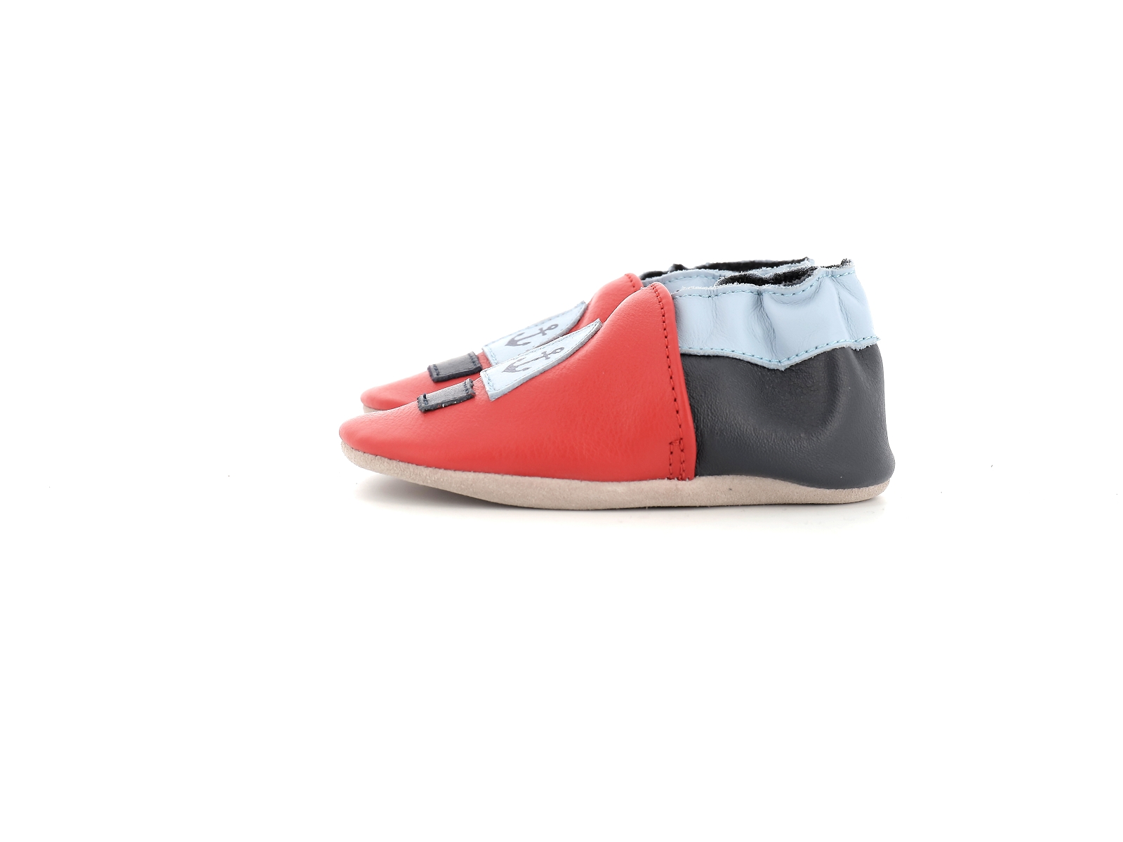 Robeez-FRENCH BOAT Cuir Bleu-Rouge
