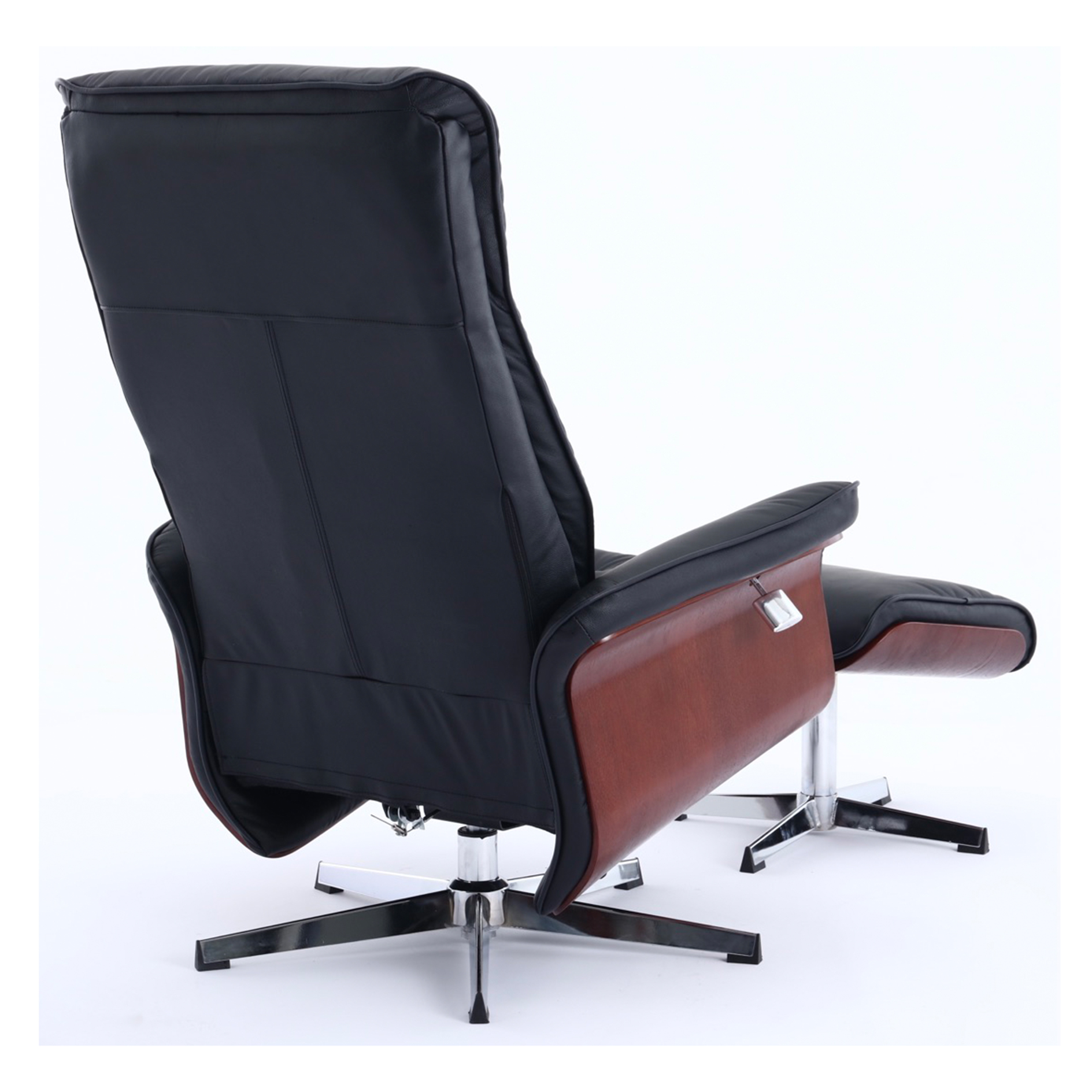 Relaxsessel mit Hocker - schwarz - Echtleder