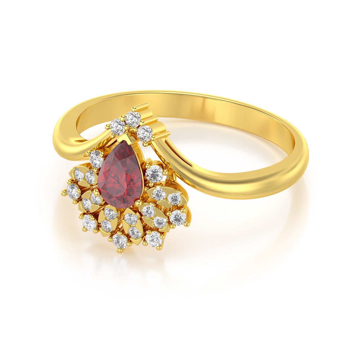 Bague ADEN Or 585 Jaune Rubis et diamants 3.6grs