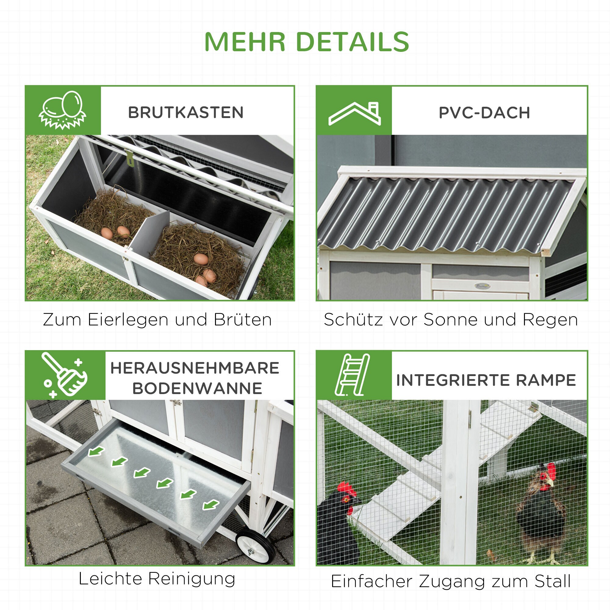 PawHut Kleintierstall mit mit Rädern und Griff weiß, grau 247L x 90B x 114H cm