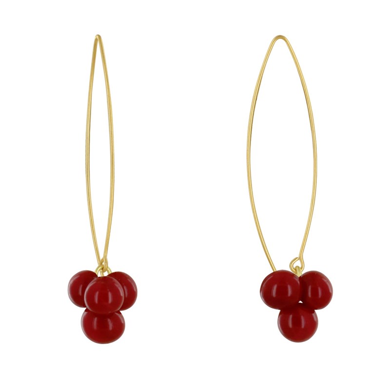 Boucles d'Oreilles Grand Crochet Laiton et Bouquet de Perles de Verre