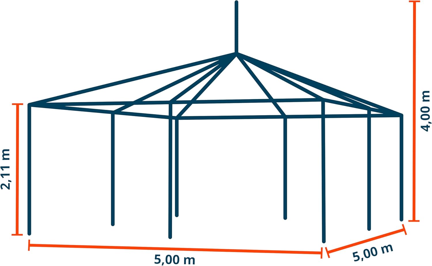 TOOLPORT Pagodenzelt Pavillon 5x5 m schnell & einfach zu montieren mit Fenstern - robuste PVC-Plane 700 weiß
