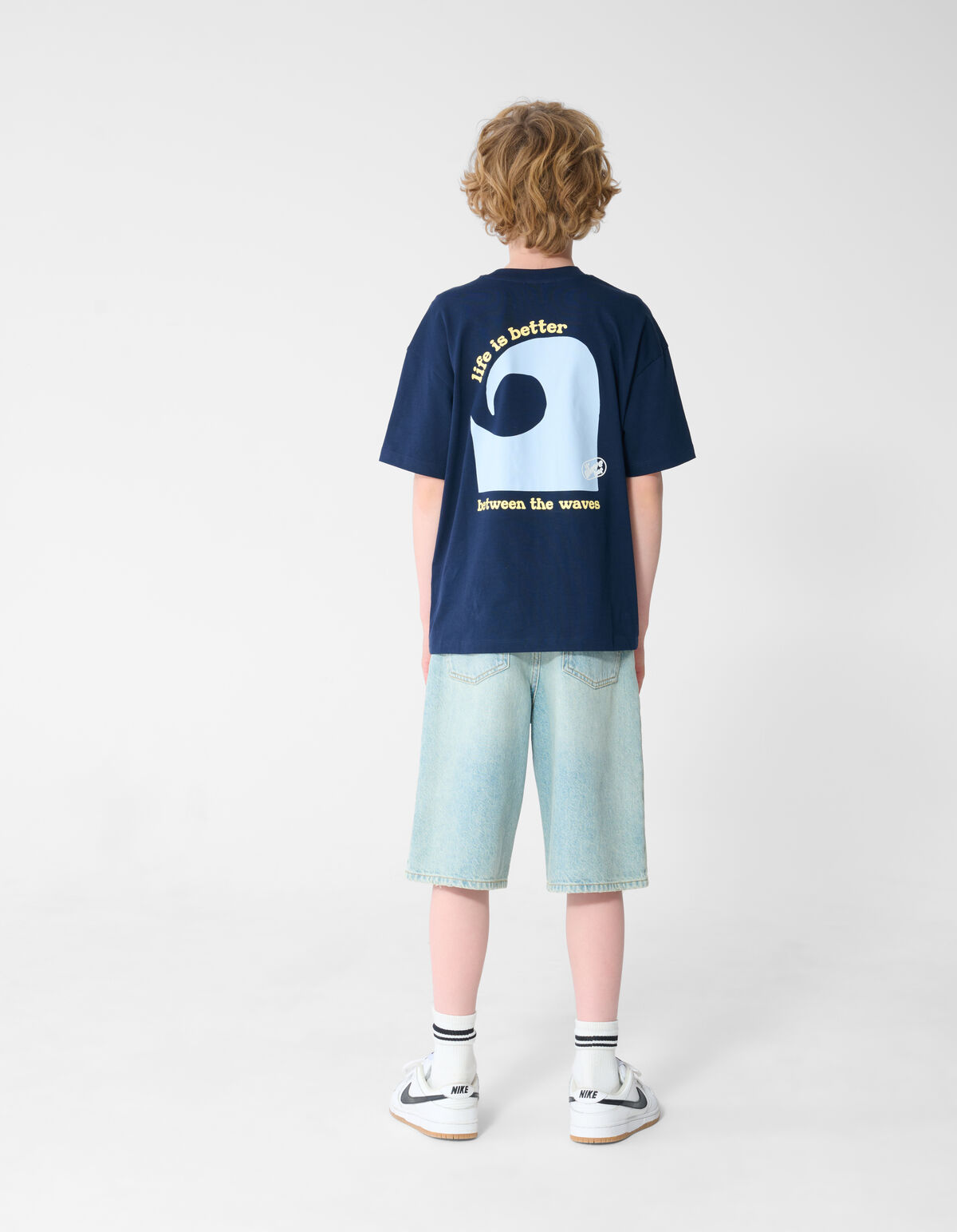 Oversized Waves Artwork T-shirt Donkerblauw