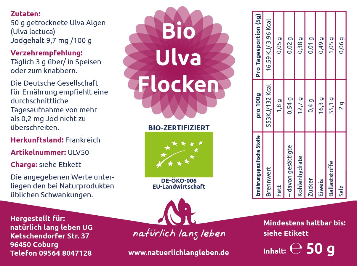 natürlich lang leben BIO Ulva Algen Flocken