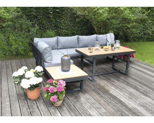 Tuinmeubelset loungeset bellavista 5-zits bestaande uit: driezitsbank, tafel inclusief kussens, aluminium antraciet