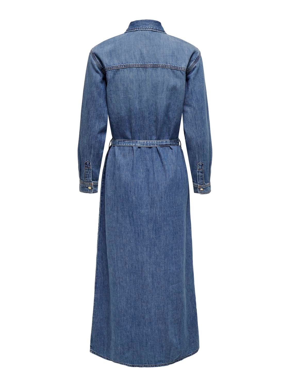 ONLTRUDY Langes Kleid Medium Blue Denim