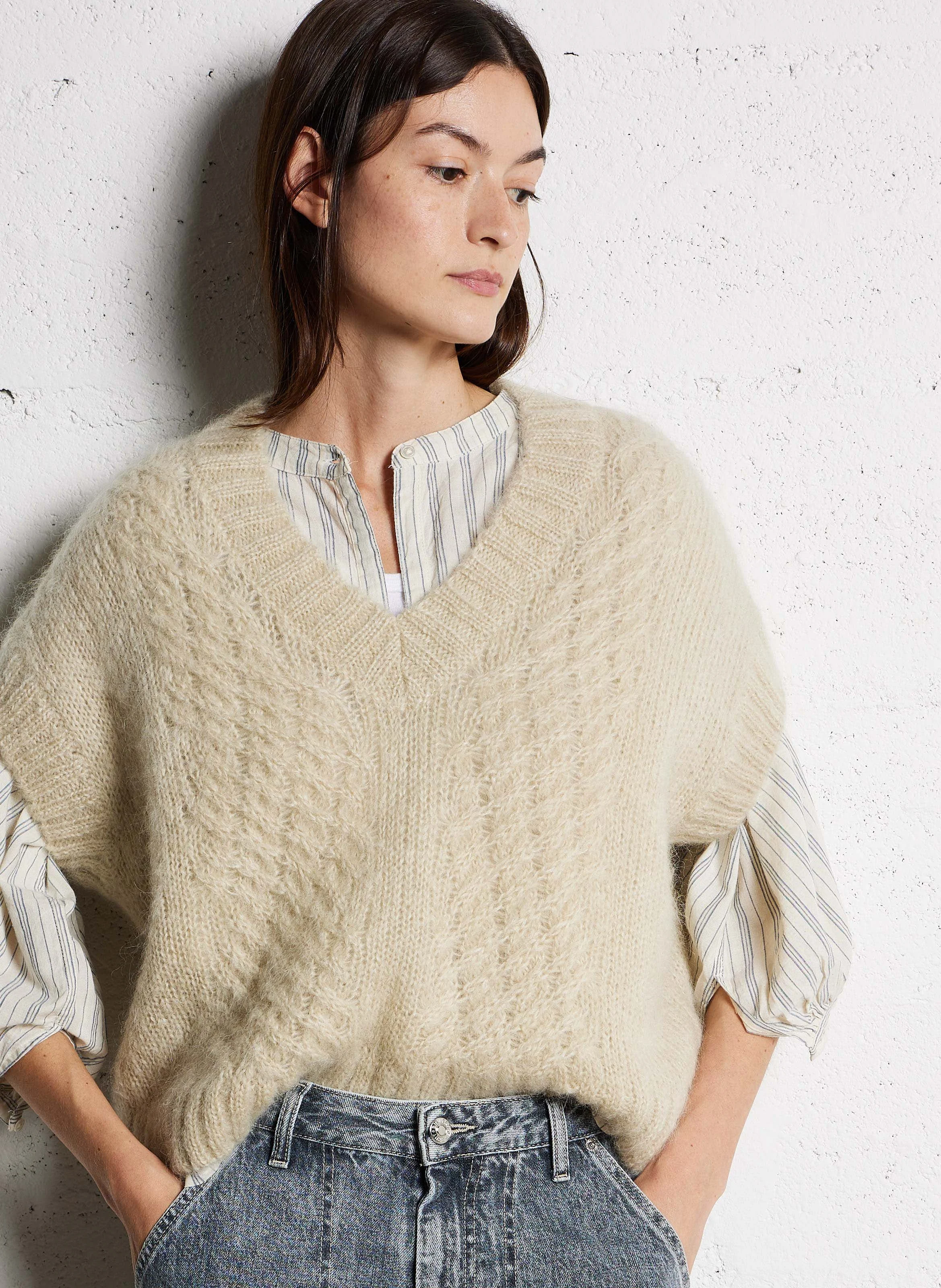 ABEVY - Pull col V sans manches | Marron