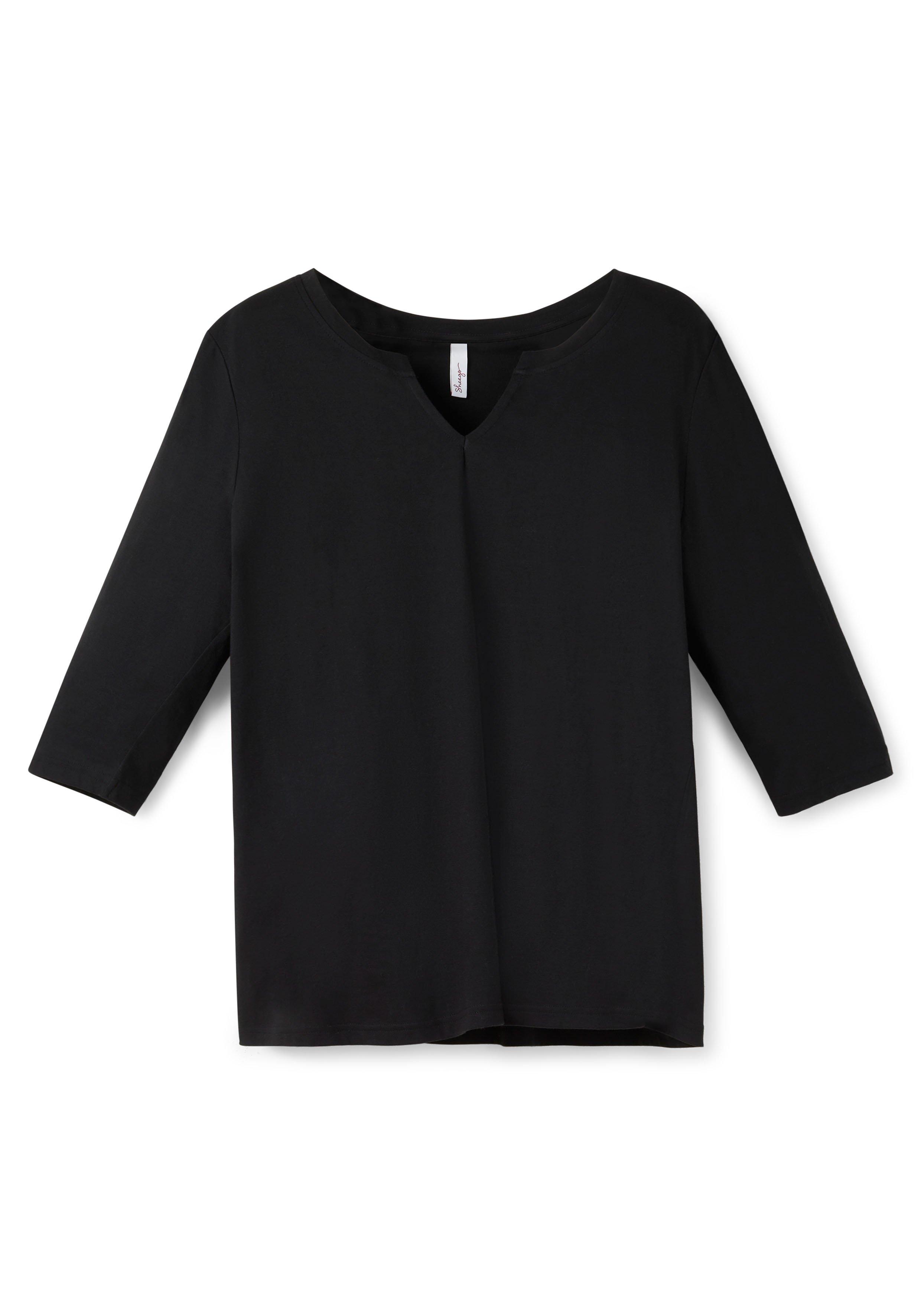 Shirt mit Rundhals und Schlitz, 3/4-Ärmel