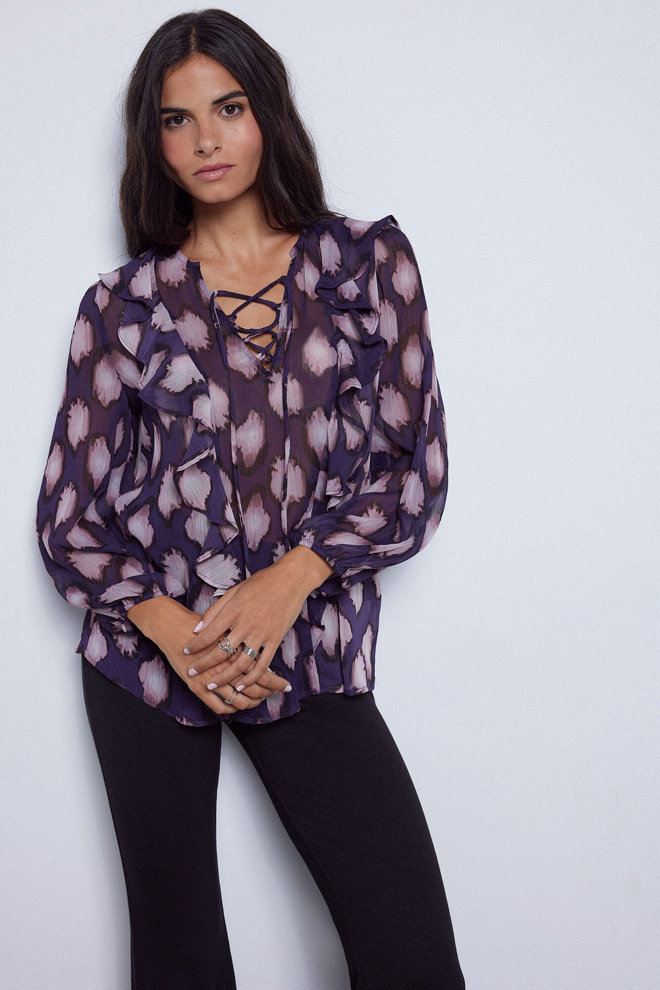 Blusa estampada com babados
