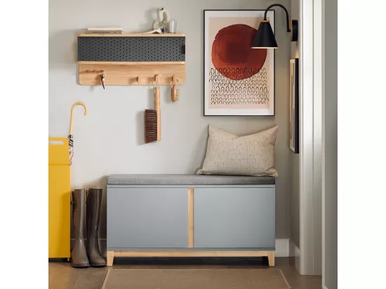 SoBuy Banc à Chaussures Banc de Rangement Meuble à Chaussures d'Entrée avec Siège Rembourré et 2 Portes, pour Couloir, Entrée, Chambre à Coucher – 90 x 34 x 47 cm, FSR117-HG