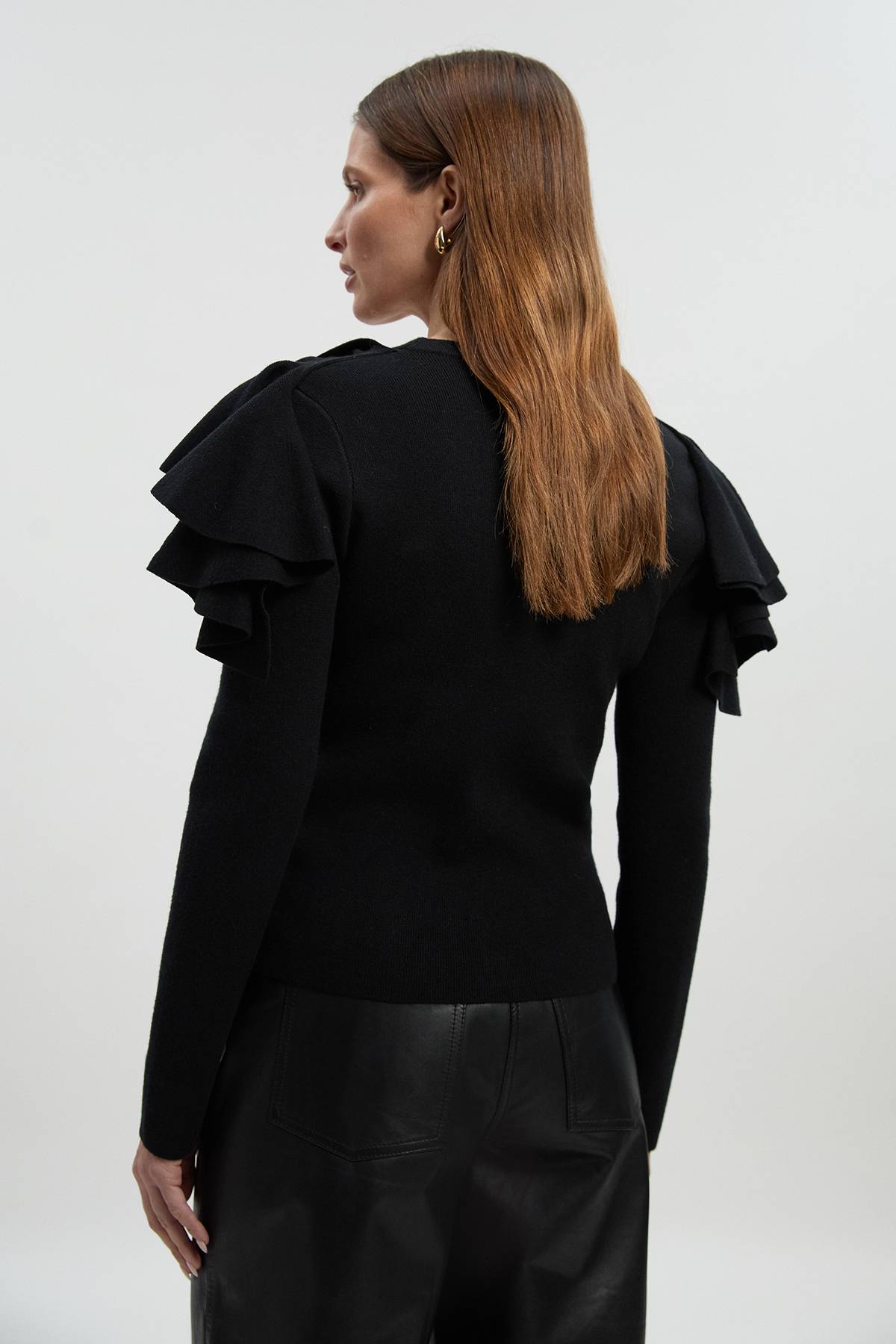 KarenMillen Cardigan Compact Aspect Laine à Col V Volants