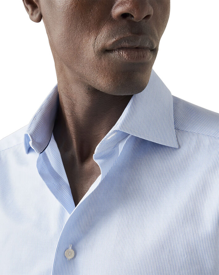 ETON Slim Fit Light Blue Fine Stripe Signature Twill Shirt Blå