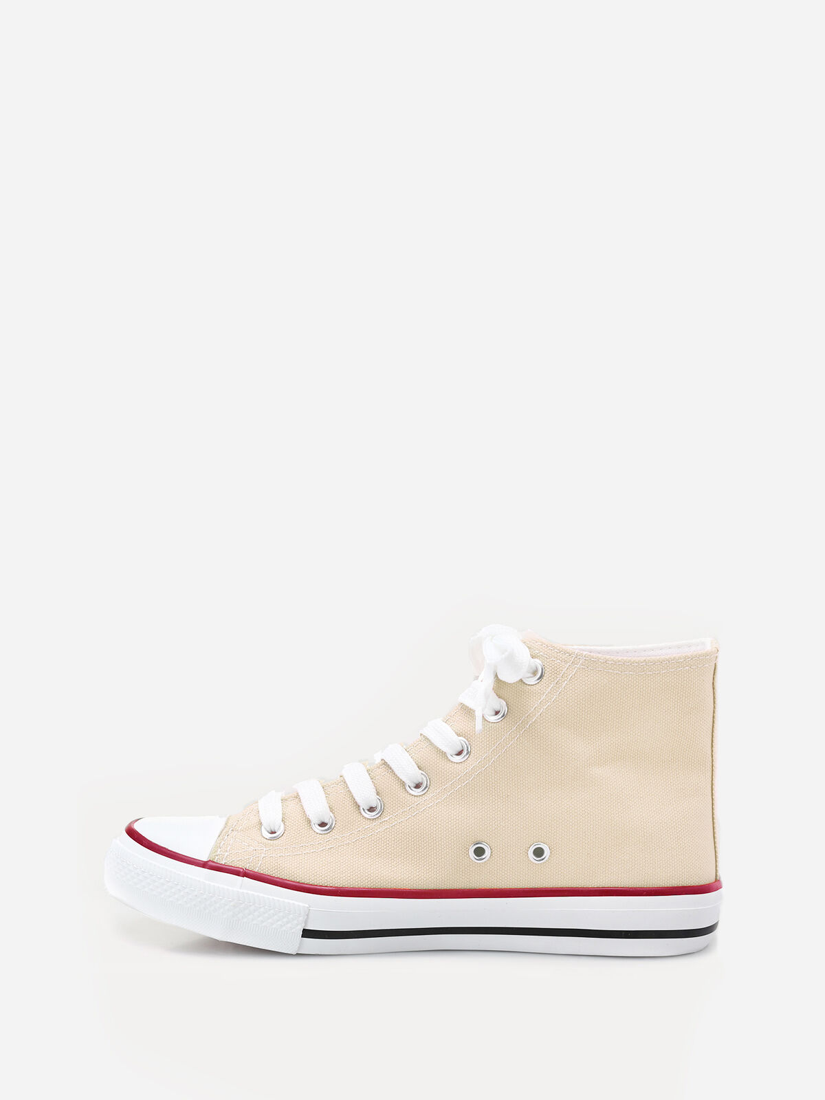 Tennis en toile à lacets- beige_rouge