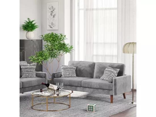 Canapé droit en Velours gris et bois massif - 3 places - charge max 300kg - 176x78x85cm