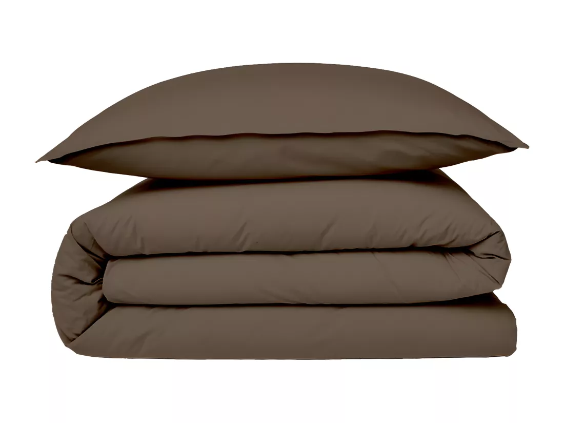 Housse de couette en coton 57 fils unie taupe 200x200cm