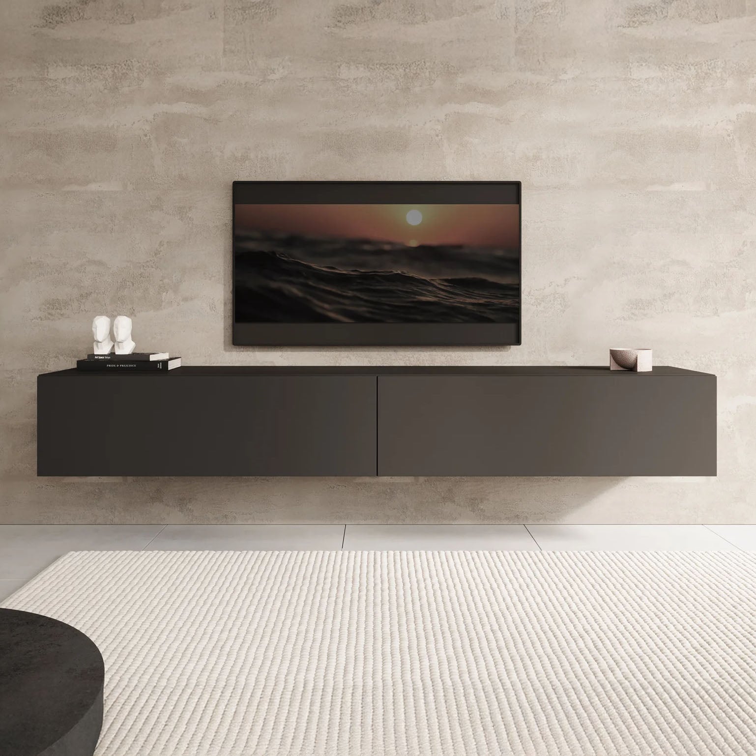 Meubella - TV-Meubel Palm - Mat zwart - 200 cm