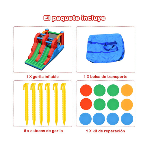 Castelo inflável Costway com escorregador duplo, 3 em 1, com escorregador.