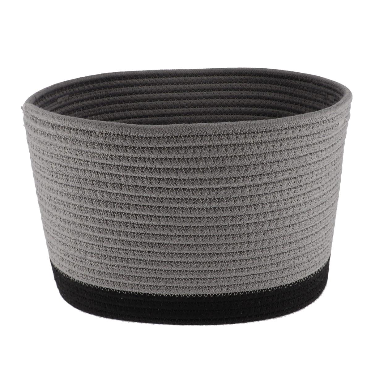 CORBEILLE OVALE GRAND MODELE COTON 32X25CM GRIS NOIR