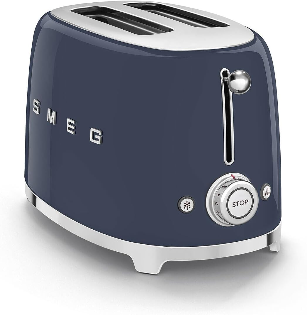 Smeg, 2x2 TSF01NBEU -Toaster, 2 Schlitze für 2 Scheiben, 6 Vergoldungsniveaus, Heizfunktion, Abtau- und Bagel- Funktion, Sammelschublade, 950W, Navy Blue