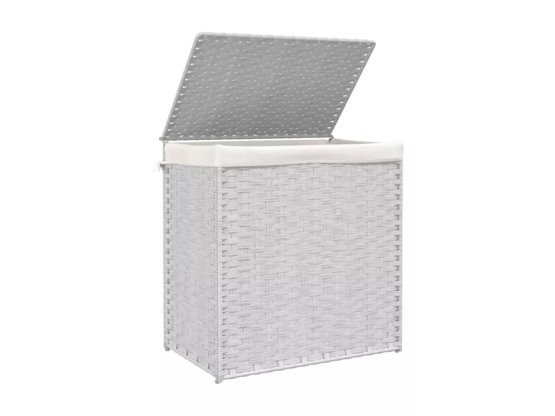 Panier à linge avec 2 sections blanc 53x35x57 résine tressée