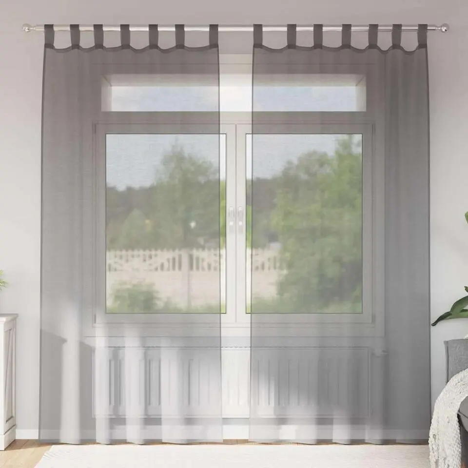 vidaXL Gordijnen van voile met lussen - Donkergrijs - 140x225 cm - Stof - 2 St.