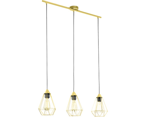 Hanglamp, 3-lichts, HxLxØ 110x79x17,5 cm, messing/geborsteld