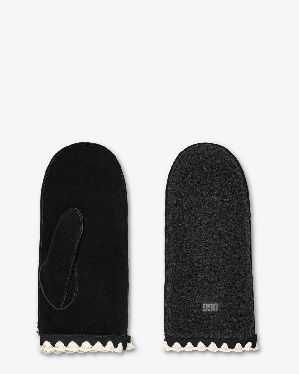 UGG UGGfluff Scalloped Mitten Black Dameshandschoenen