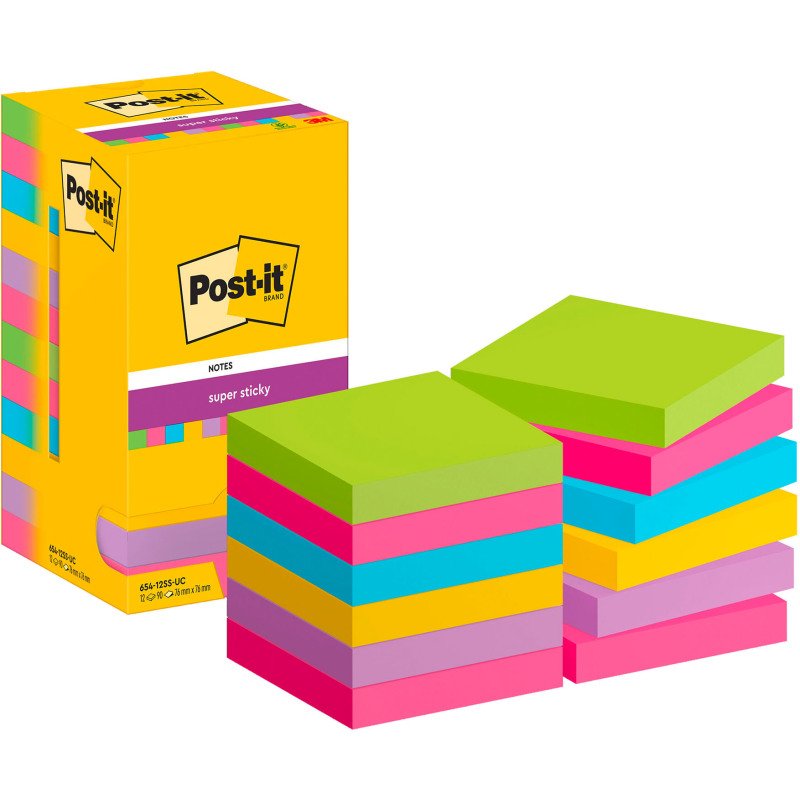 Notes repositionnables Super Sticky couleurs assorties Post-it 76 x 76 mm - bloc de 90 feuilles