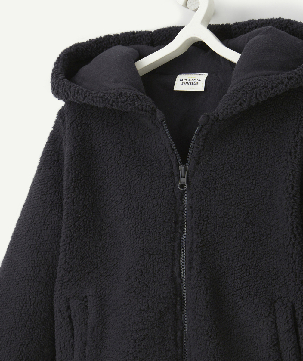 GILET ZIPPÉ À CAPUCHE BÉBÉ GARÇON EN FIBRES RECYCLÉES ET SHERPA NOIR