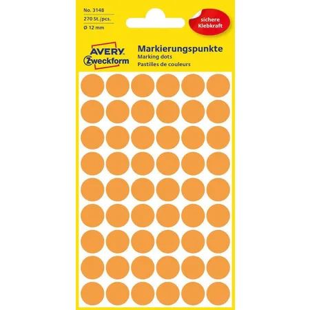 Avery Zweckform 3148 Markierungspunkte Ø 12 mm, 5 Bogen/270 Etiketten, neonorange
