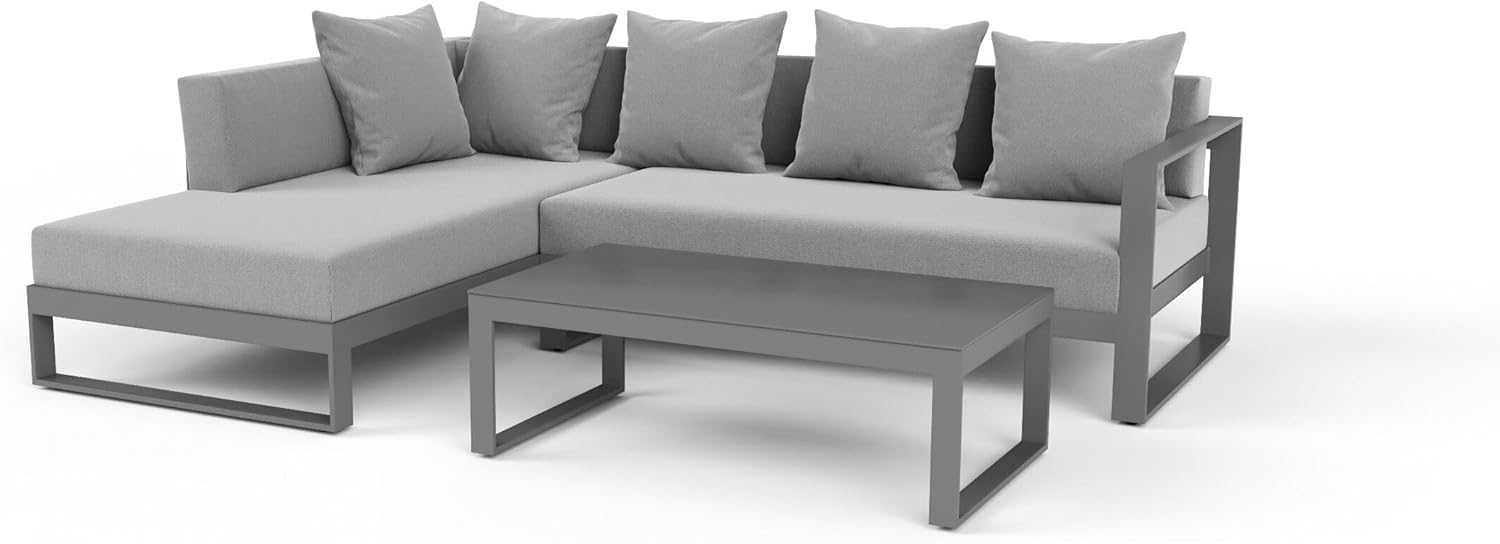 OUTFLEXX Willis Loungemöbel, grau, Aluminium, 5 Personen, Tisch 110x60x36 cm, Tischplatte aus Glas