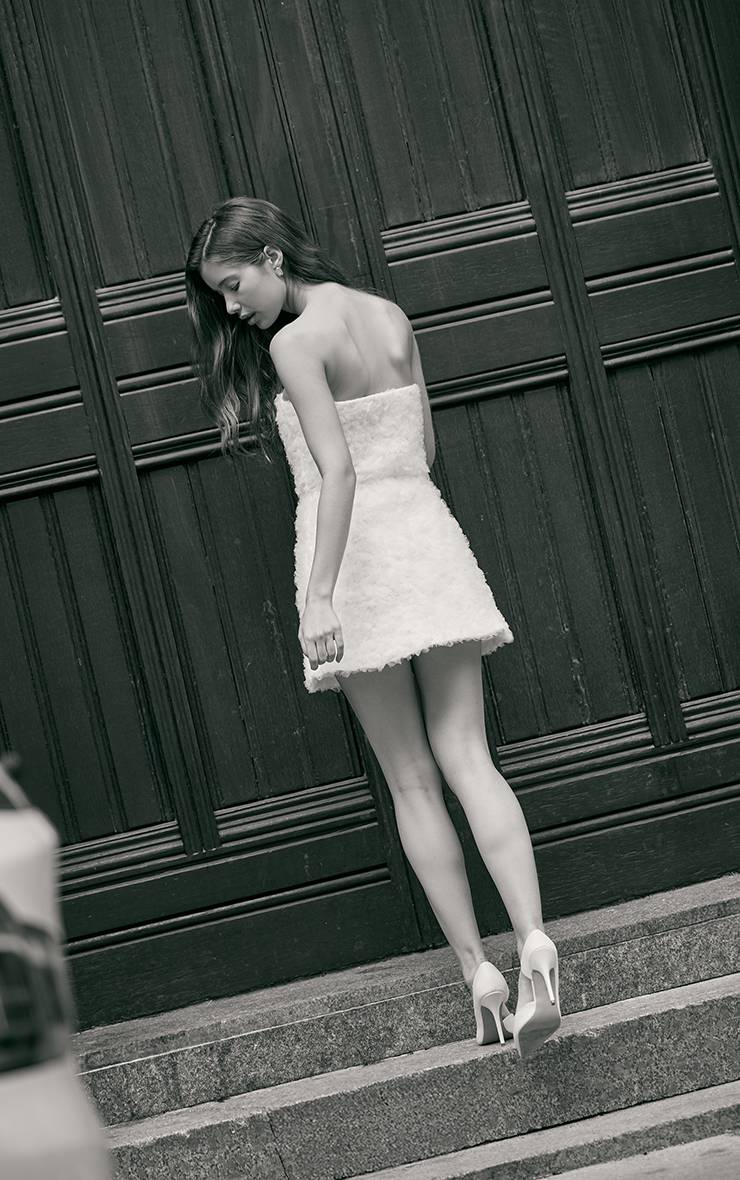 Blanc Robe Évasée Premium En Tulle À Volants Floraux