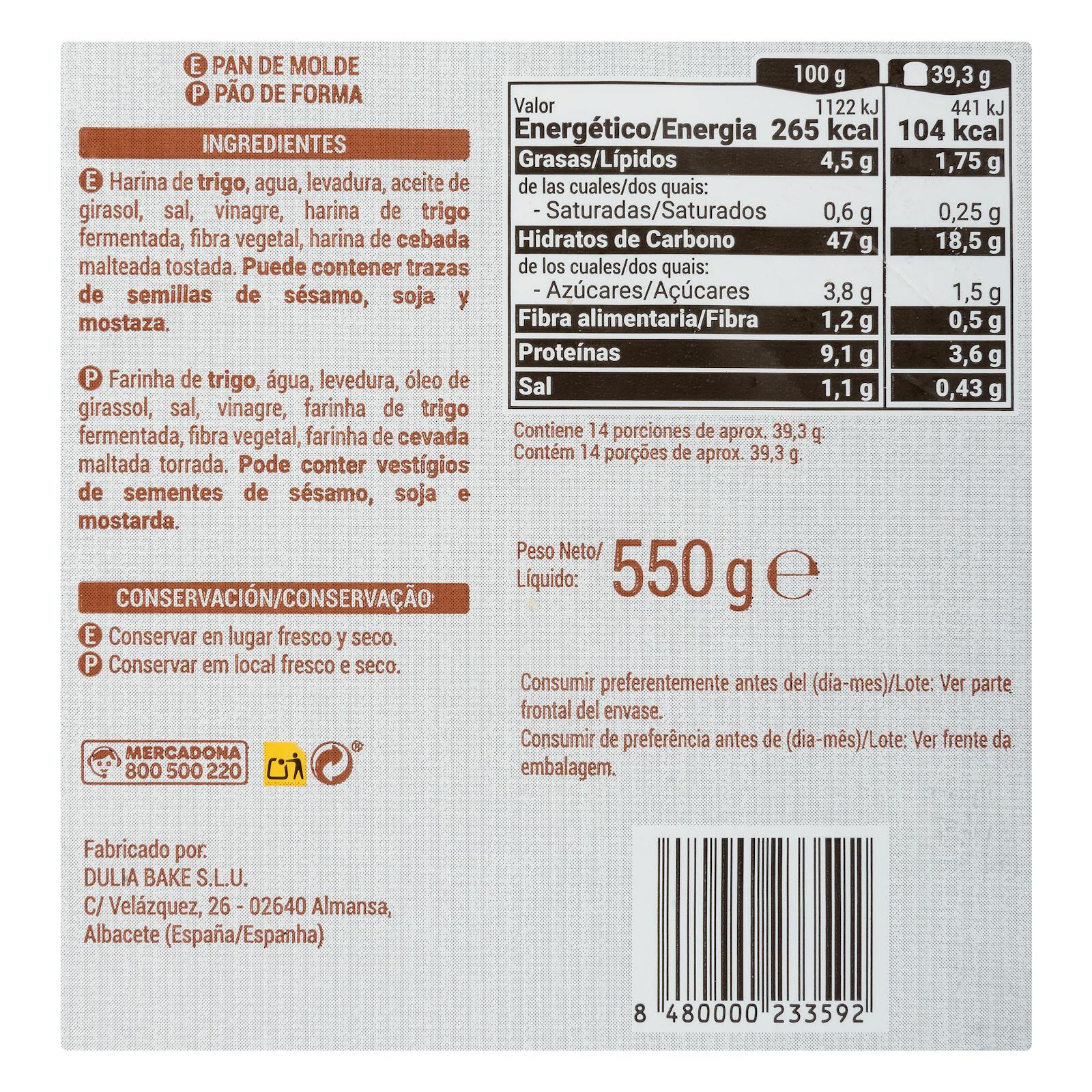Pain blanc naturel rustique Hacendado