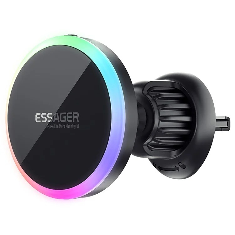 (15W) Selbstklebende MagSafe Auto KFZ Ladegerät Halterung Dashboard Smartphone Ständer für Lüftungsgitter Air Frame mit LED Beleuchtung - Schwarz