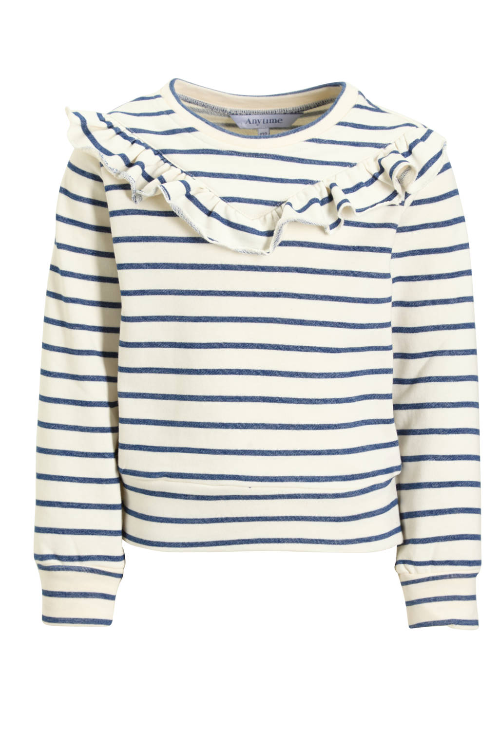anytime sweater met streep wit / blauw