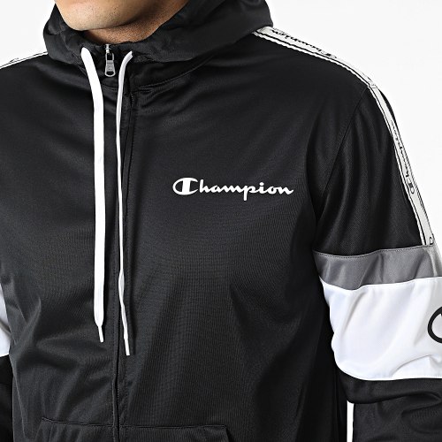 Veste Zippée Capuche Tricolore A Bandes 217192 Noir Gris