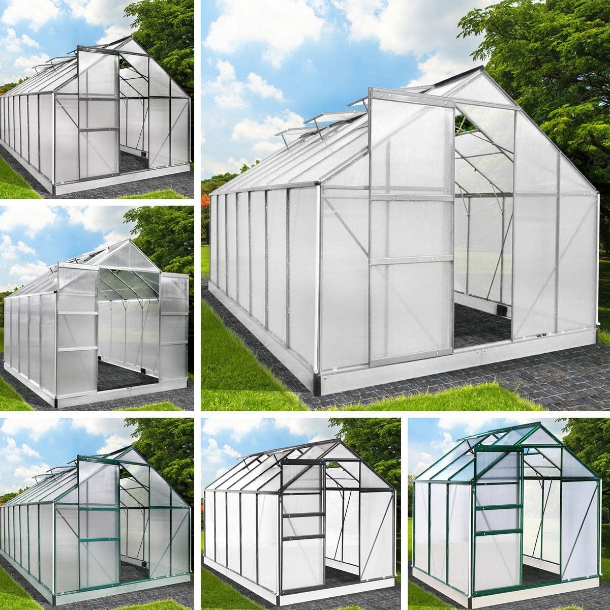 BRAST Gewächshaus Aluminium mit Fundament | 42 Modelle | 130x190x195cm - 490x250x235cm | TÜV geprüft | 6mm Hohlkammerplatten | rostfrei wetterfest temperaturbeständig | 310x250x235cm Grün