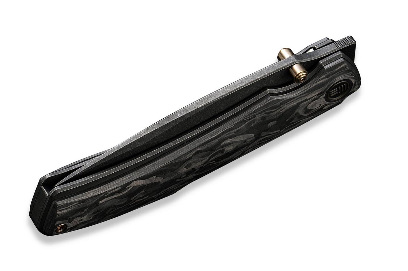 WE Knife Swordfin WE23067-2 Blackwashed CPM 20CV, Shredded Carbon Fiber Black Titanium zakmes, Thys Meades design