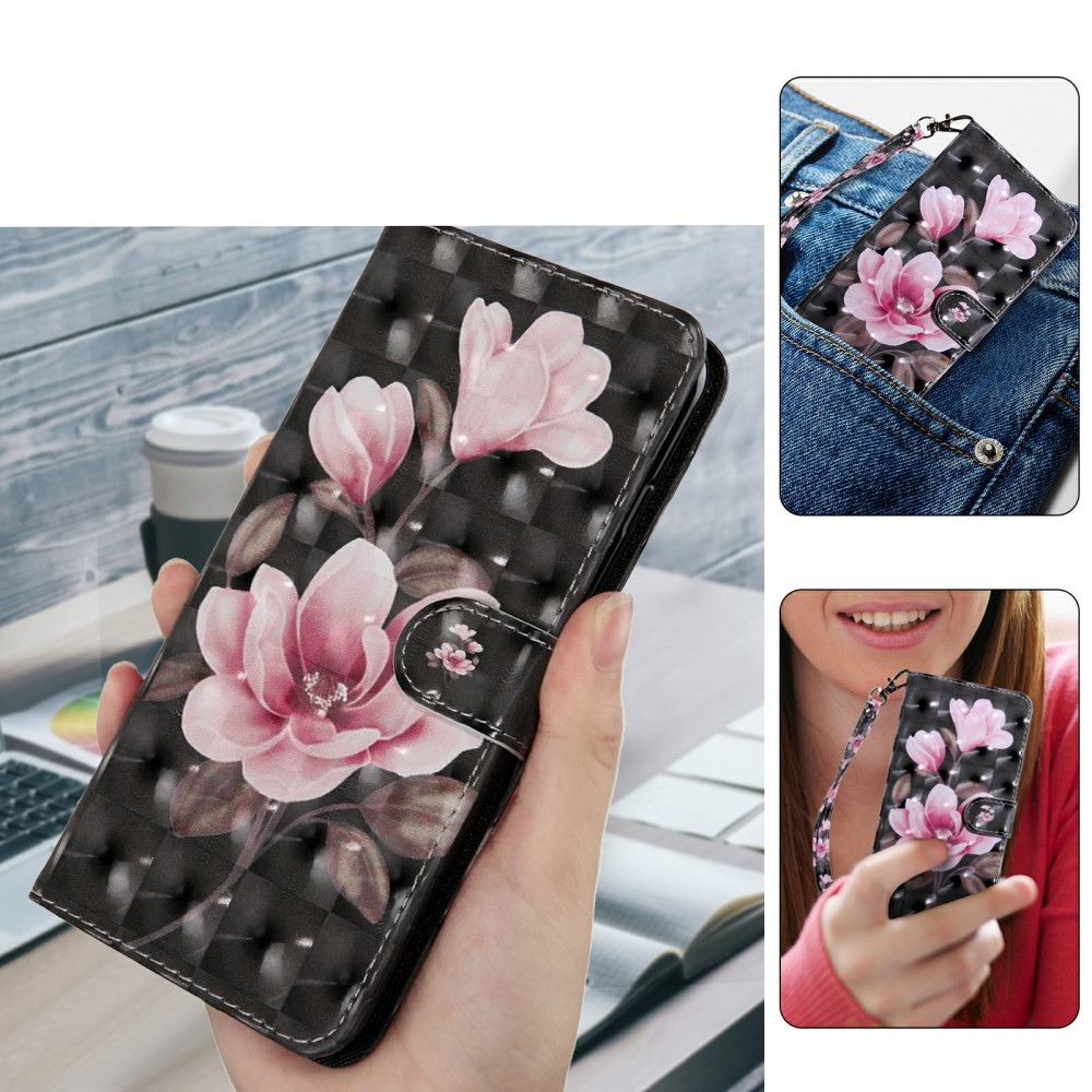 Samsung Galaxy A54 5G Leder Tasche mit Kartenfach   Handschlaufe - Blüte