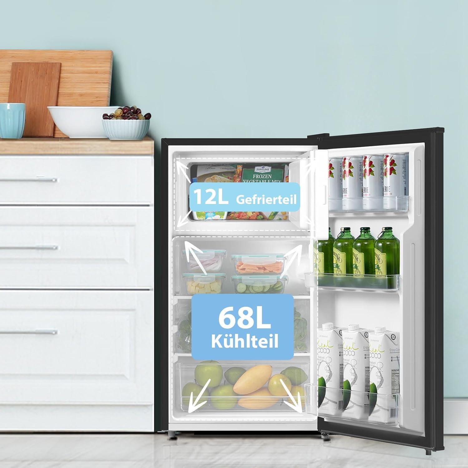RCD80DK3(E) Kühlschrank mit Gefrierfach/ 80L Kleiner Kühlschrank/mit 12 L Gefrierfach/ -18 °C bis -8 °C/ 4-Sterne-Gefrierschrank-Bewertung/Inverter-Kompressor/Einstellbare Temperaturregelung