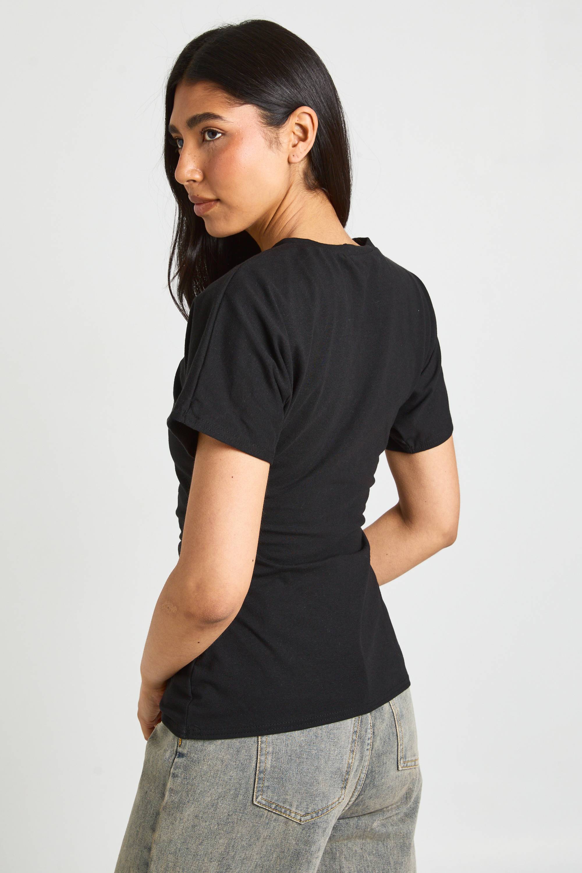 boohoo T-shirt Tall En Jersey À Taille Froncée Et Manches Courtes