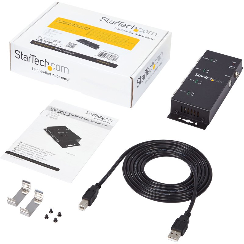 StarTech.com Hub adaptateur USB vers série DB9 RS232 4 ports – Montage sur rail DIN industriel et mural