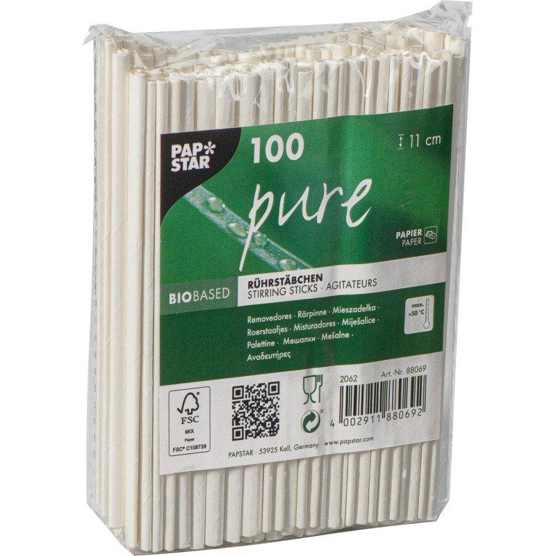 Agitateurs en papier, longueur 110 mm - Paquet de 100