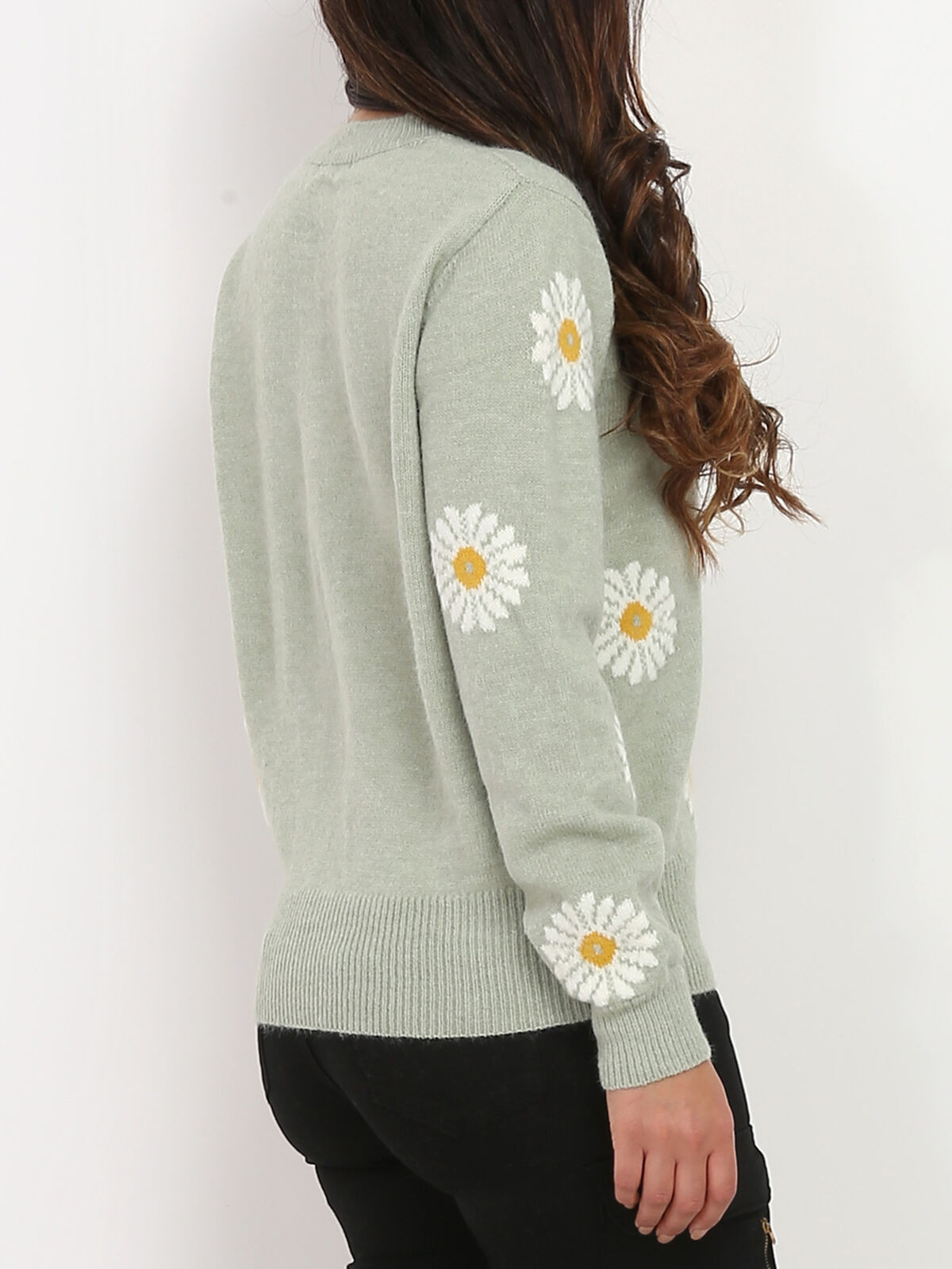 Gilet en maille à motif floral- Vert clair