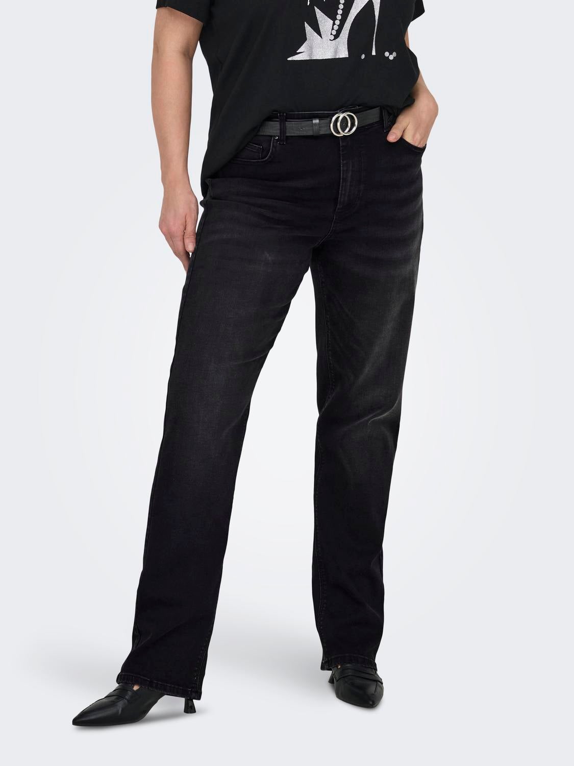 CARWILLY Hohe Taille Gerade geschnitten Jeans Washed Black