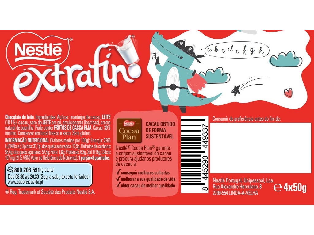 CHOCOLATE DE LEITE NESTLÉ EXTRAFINO PACK 4 X 50 G