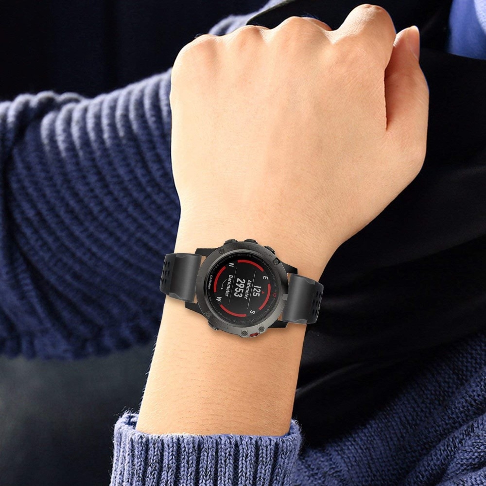(Gr. L) Garmin Fenix 6 / 6 Pro / 5 / 5 Plus / Forerunner 935 Ersatz Silikon Armband All Black (Gelenkumfang 172-247mm) - Schwarz