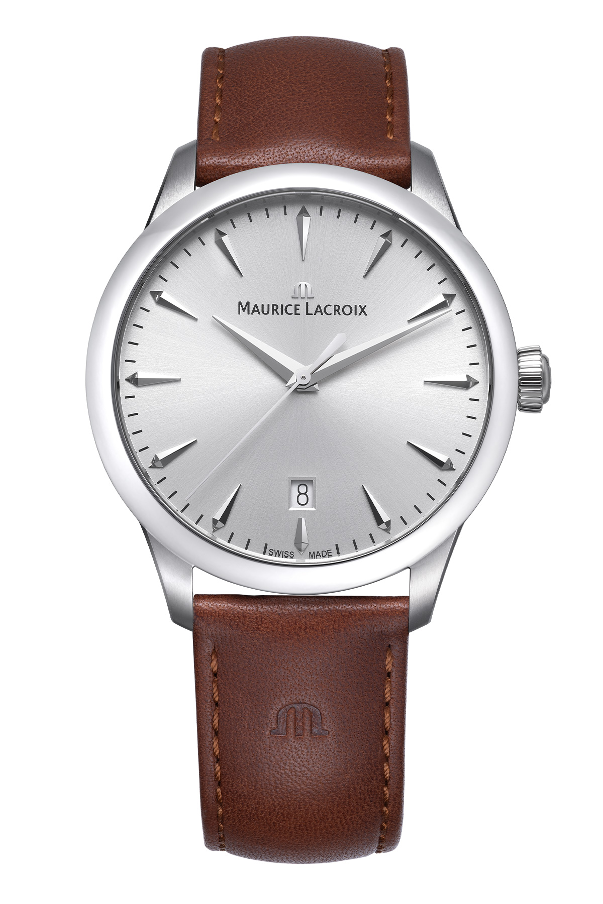 Maurice Lacroix 1975 Quarz Date 39mm Silber Leder