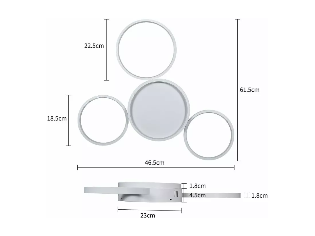 NETTLIFE Plafonnier LED plafonnier avec télécommande dimmable 52W moderne avec 4 anneaux métalliques